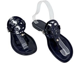 TORY BURCH Black Patent Leather Miller Classic Designer Logo Sandals Size 7.5